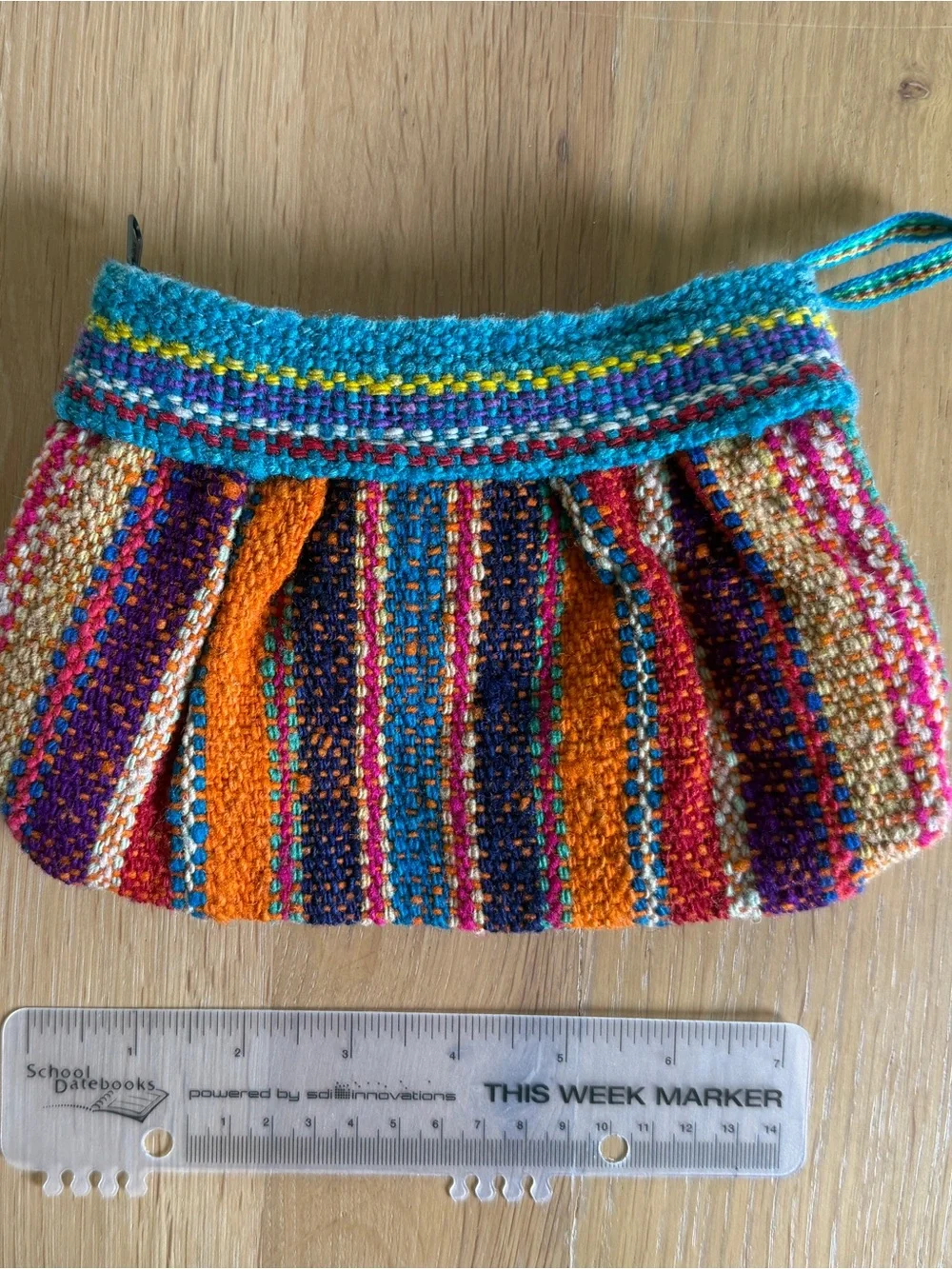 Peruvian Handmade Multicolor Wristlet Pouch with Flower Accent